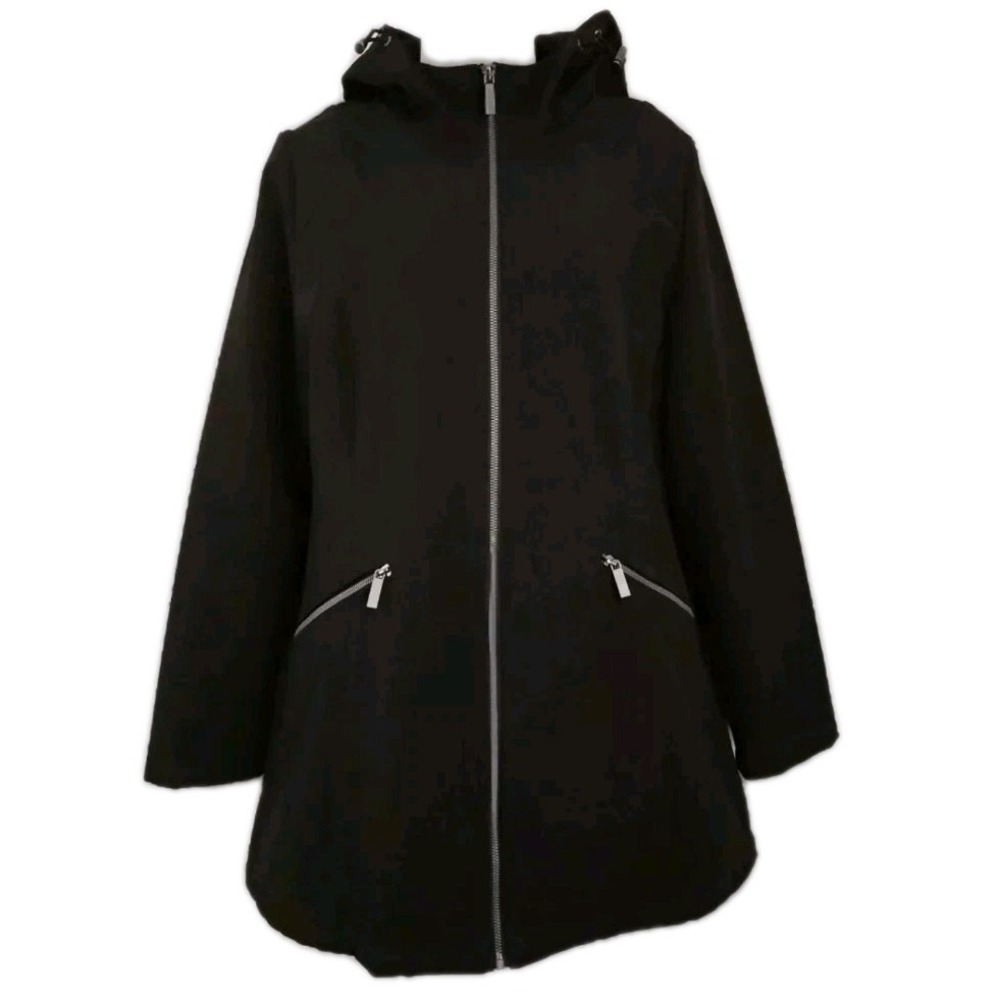 French Connection Soft Shell Hooded Jacket Coat Women's M Black Lined Full Zip